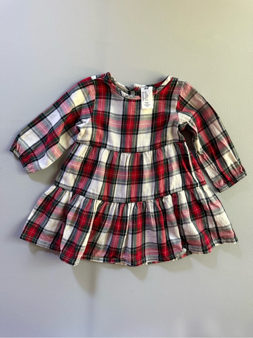 H&M Baby Christmas Tartan Plaid Dress Tiered Long Sleeve size 6M